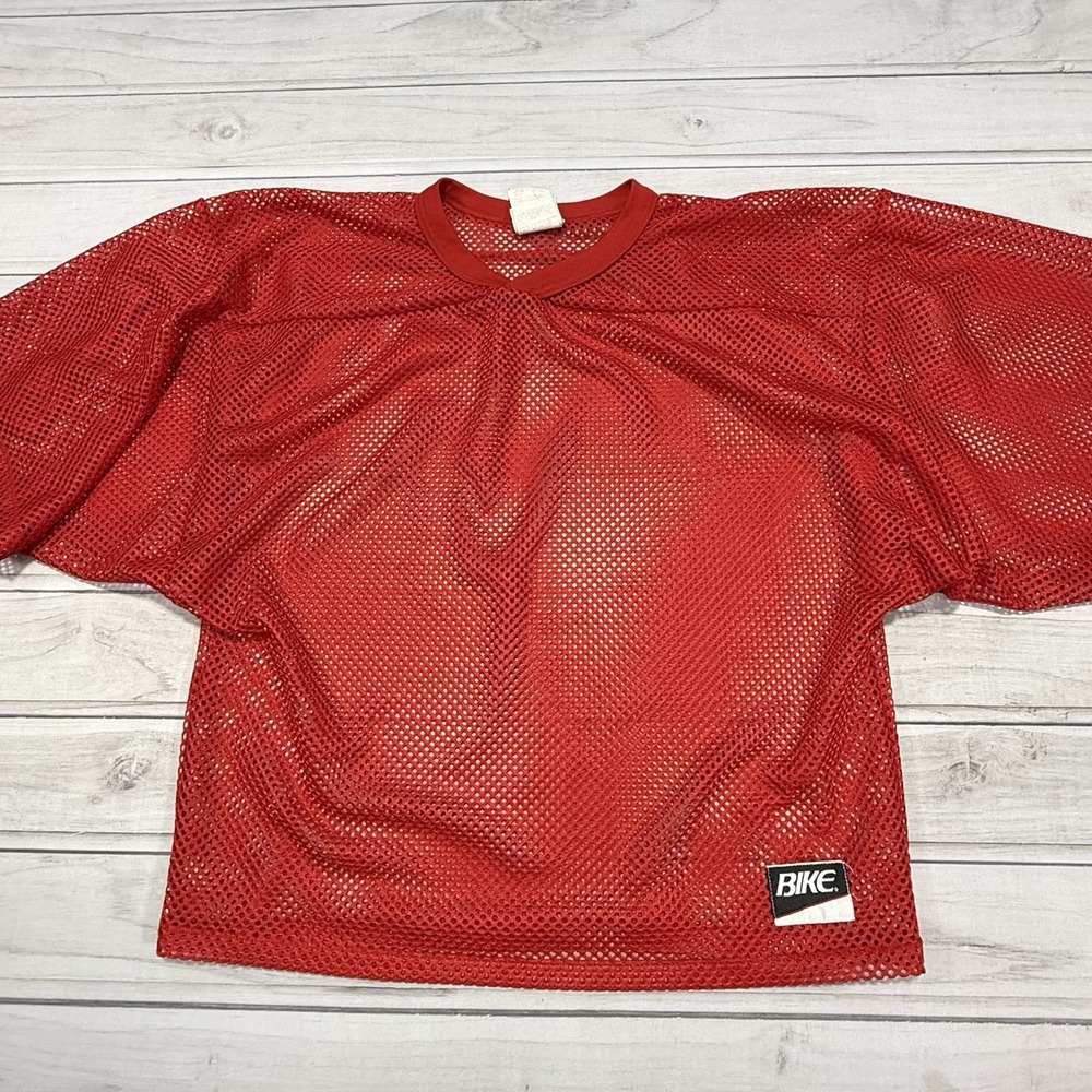 Bike Football Jersey Men L/XL Red Mesh Vintage 90s Athletic Crop Shirt